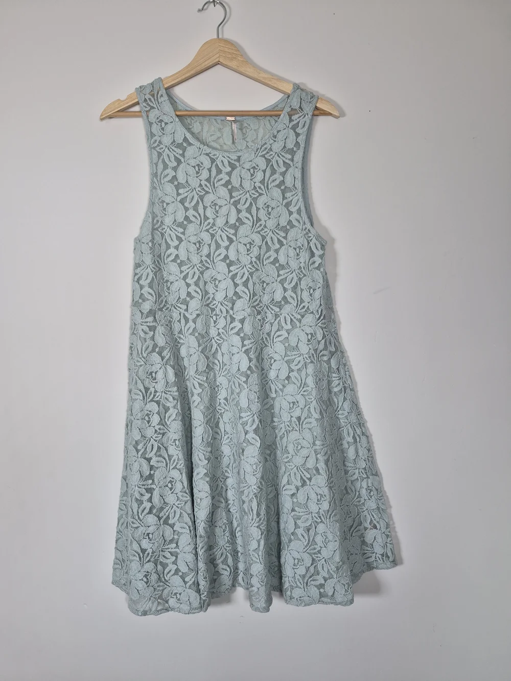 Free People Pale Blue Floral Lace Sleeveless Mini Dress Size L